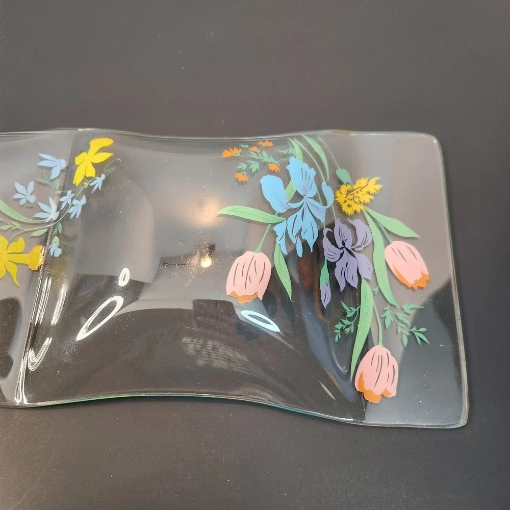 Vtg‎ MCM Dorothy Thorpe Spring Harvest 2 Compartment Wavy Serving Dish Candy Nut